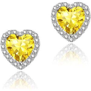 Yellow Heart Halo Stud Earrings Cubic Zirconia Simulated Diamond Jewelry